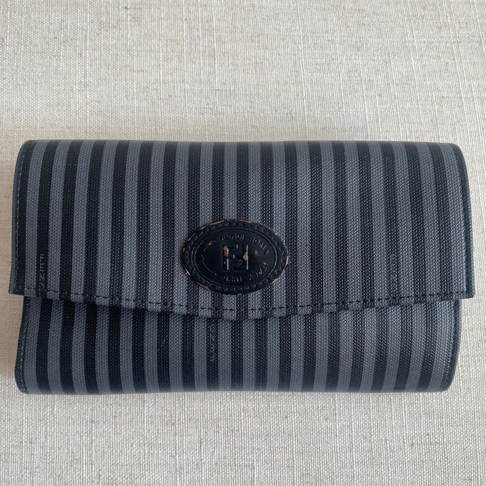 EUC Fendi Wallet Grey and Black Authentic with Stripes